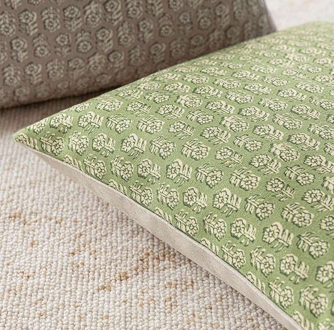 Foindtower Set of 2 Decorative Neutral Floral Print Throw Pillow Covers Vintage Accent Farmhouse Cushion Covers Boho Home Decor for Sofa Couch Chair Bedroom Living Room Outdoor,20×20 Inch,Lime Green