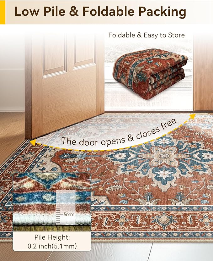 Area Rugs 2'x3' Kitchen Rugs Entry Rug Small Rugs for Entryway Kitchen Bathroom Door Mat Indoor Entrance,Washable Non Slip, Red Orange Blue Brown