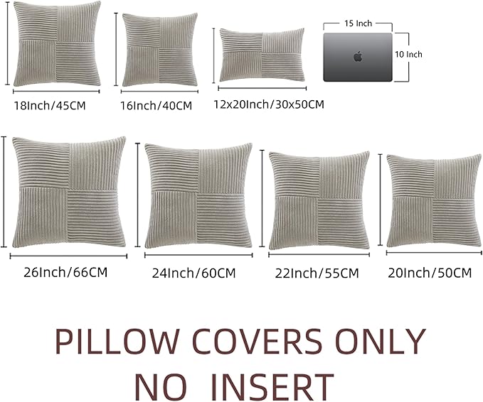 Fancy Homi 2 Packs Neutral Grey Samll Decorative Throw Pillow Covers 12x12 Inch with for Couch Bed Sofa, Rustic Farmhouse Boho Home Decor, Soft Corss Patchwork Corduroy Square Cushion Case 30x30 cm