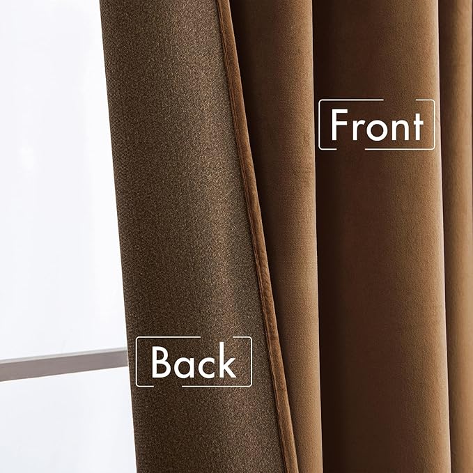 MIULEE Velvet Curtains 90 inches - Luxury Blackout Curtains for Bedroom Living Room Thermal Insulated Super Soft Window Drapes Rod Pocket & Back Tab, Brown, W52 x L90 inches, 2 Panels