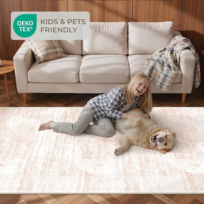 2x8 Runner Rug, Washable Runners for Hallways wirh Rubber Backing, Stain Resistant Kitchen Rug, Soft Thin Carpet Runner for Entrance, Bedroom, Living Room Indoor(2'x8', Pink/White)