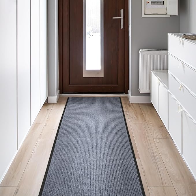 MYOYAY Carpet Runner, 3ft x 10ft Hallway Runner with PVC Non-Slip Backing Indoor Outdoor Floor Mat Area Rugs for Kitchen Balconies Living Room Dining Room Decks Patio (Gray)