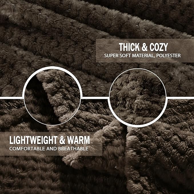 Exclusivo Mezcla Fleece Bed Blanket Twin Size, Super Soft and Warm Blankets for Couch, Sofa and Bed Waffle Textured, Cozy, Fuzzy and Lightweight (Coffee, 60x80 Inches)