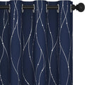 Deconovo Blackout Curtains for Living Room, Thermal Insulated Soundproof Drapes, Wave Dots Silver Print, 52 x 95 Inches Long, 2 Panels, Machine‑Washable Window Panel for Bedroom Patio Door, Navy Blue