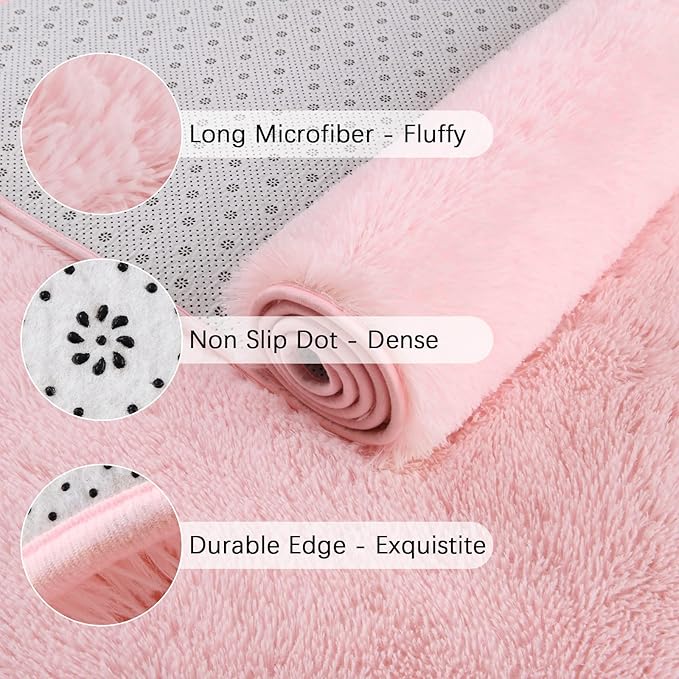Chicrug Soft Runner Rugs for Bedroom Living Room Plush Fluffy Rug 2x8 Feet, Shag Furry Runner Carpet Non Shedding for Nursery Children Kids Girls Room Home Decorative, Pink
