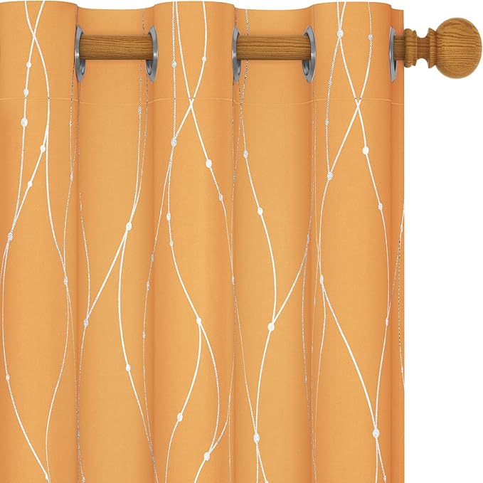 Deconovo Blackout Curtains for Home Decoration, 72 Inch Length - Energy Saving Curtains, Heat Blocking Curtains, Wave Lines with Dots Pattern(42 x 72 Inch, Orange Flame, 2 Panels)