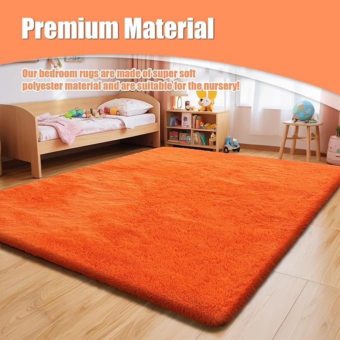 Shag Area Rug for Bedroom 5x8,Orange Fluffy Area Rugs for Living Room,Soft Fuzzy Rug Non-Shedding Indoor Plush Carpet for Kids Bedroom Nursery Dorm Home Decor