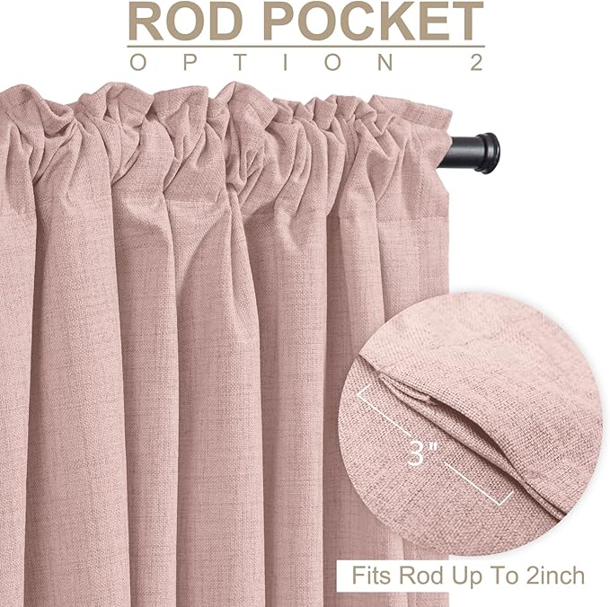 100% Blackout Shield Blush Linen Blackout Curtains for Bedroom 96 Inches Long, Back Tab/Rod Pocket Living Room Drapes, Thermal Insulated Blackout Curtains 2 Panels Set, 50" W x 96" L