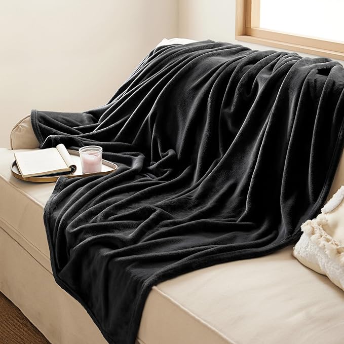 Bedsure GentleSoft Twin XL Fleece Blanket Dorm Bedding - Lightweight Soft Cozy Blankets for Bed, Sofa, Couch, Travel, Camping, Black, 66"x90"