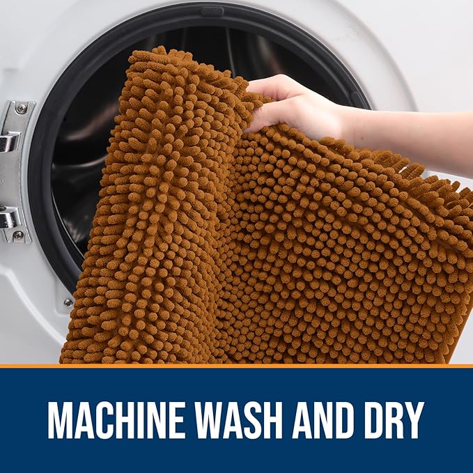 OLANLY Dog Door Mat for Muddy Paws 32x20, Absorbs Moisture and Dirt, Absorbent Non-Slip Washable Doormat, Quick Dry Chenille Mud Mat for Dogs, Entry Indoor Entryway Carpet for Inside Floor, Ochre