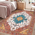 SERISSA Area Rug 4x6 Boho Rugs for Bedroom, Vintage Orange Washable Non Slip Rug, Ultra Soft Print Distressed Low-Pile Throw Rug Carpet for Nursery Dorm Kitchen Living Room Decor