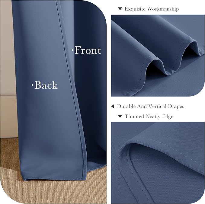 PONY DANCE Blue Room Darkening Curtains 45 inch Length, Window Treatment Panels Back Tab/Rod Pocket Thermal Insulated Short Blackout Curtains for Boy Bedroom, W 42 x L 45 Inches, Blue Haze, 2 Panels