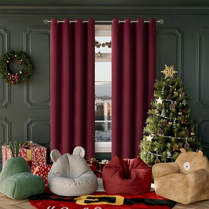 BGment Christmas Blackout Curtains - Grommet Thermal Insulated Room Darkening Bedroom and Living Room Curtains, Set of 2 Curtain Panels (52 x 84 Inch, Burgundy)