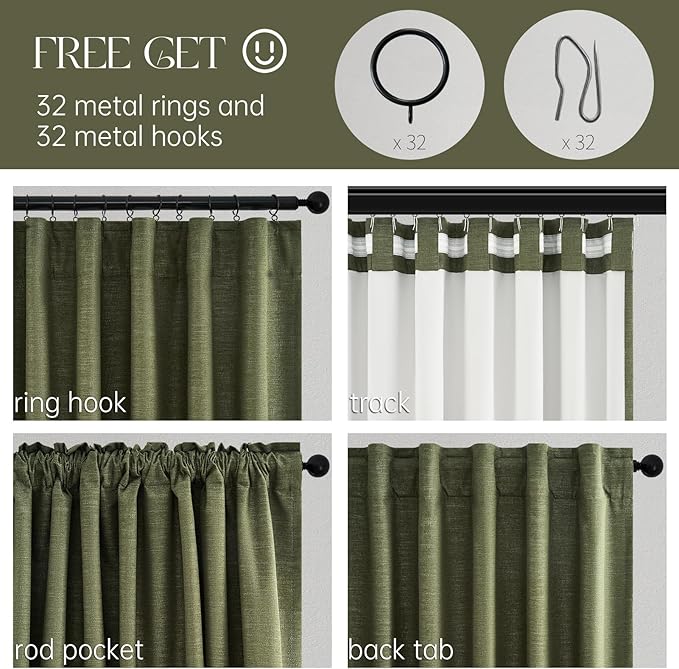 Topfinel Dark Olive Green Blackout Curtains 96 Inch Long 2 Panels Set with Hook,Back Tab Pinch Pleated Drapes for Track System,Darkening Modern Window Curtains for Bedroom,- Loden/Olive Forest 52x96
