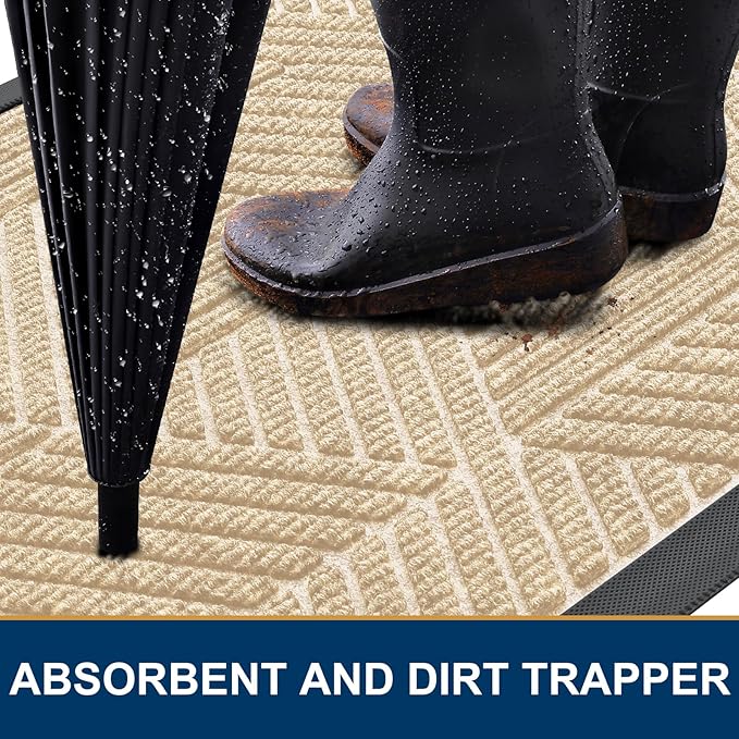 Smiry Front Door Mat Outside Entrance, Heavy Duty Sturdy Natural Rubber Doormat, Trap Dirt and Moisture, Easy Clean Low Profile Mats for Indoor Outdoor Entry, Irregular Triangle (71x47, Beige)