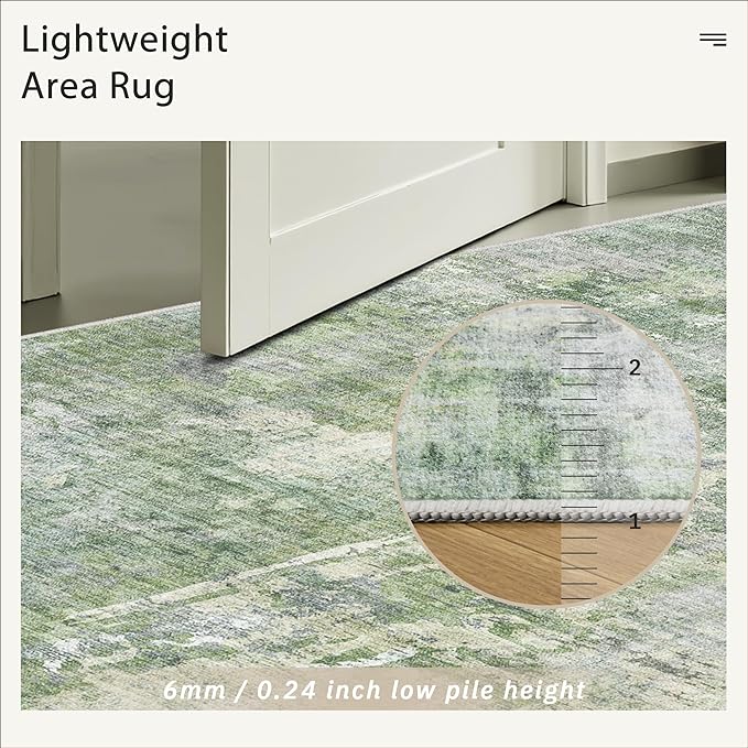 8x8 Green/Ivory Round Rug 8ft Living Room Circle Rug Vintage Round Area Rug Non Slip Indoor Carpet for Apartment