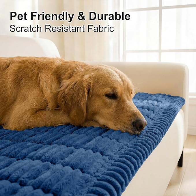 Smiry Couch Cover for Dogs Washable, Non Slip Fuzzy Pet Couch Covers for 3 Cushion Sofa Pet Friendly, Thick Soft Sofa Slipcovers Cushion Protector (Navy Blue, 27.6" x 88")