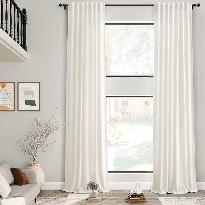 Cream Linen Curtains 216 Inches Long for Living Room Extra Long Back Tab Curtains Neutral Farmhouse Light Filtering Semi Sheer Linen Drapes Ceiling to Floor for Large Window 2 Panels Set 52x216