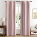 MIULEE 100% Blackout Linen Curtains for Bedroom, Pink Solid Luxury Decor Thermal Insulation Room Darkening Drapes for Living Room Nursery Back Tab Rod Pocket 42 x 90 Inches, 2 Panels