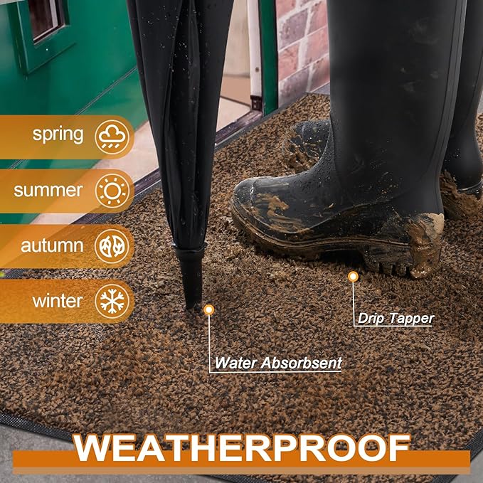 Mibao Front Door Mat, Dirt Trapper Welcome Mat for Outdoor Indoor, Non-Slip Waterproof Doormat, Durable Machine Washable Low Profile Entry Rug for Back Door Outside Patio Porch, 72" x 24", Brown