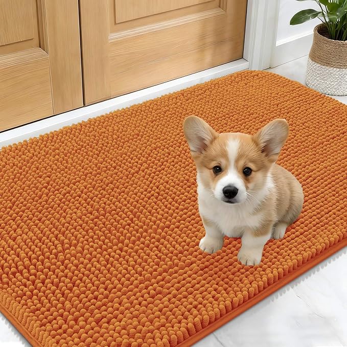 OLANLY Dog Door Mat for Muddy Paws 30x17, Absorbs Moisture and Dirt, Absorbent Non-Slip Washable Doormat, Quick Dry Chenille Mud Mat for Dogs, Entry Indoor Entryway Carpet for Inside Floor, Clay