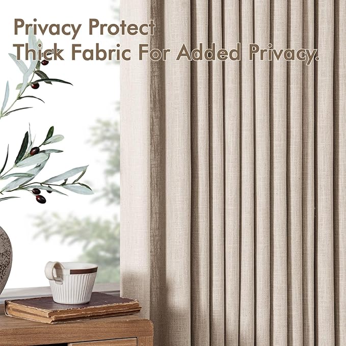MIULEE Pinch Pleated Linen Curtains 96 Inches Long 2 Panels for Living Room Bedroom, Linen Texture Memory Trained Drapes Pinch Pleat Back Tab Rustic Farmhouse Window Curtains with Hooks&Rings, Taupe