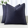 MIULEE Decorative Linen Euro Sham Pillow Covers 22x22 Inch Navy Boho Farmhouse Neutral Couch Throw Pillows for Bed Pack of 2 Accent Modern Pillowcase Summer Sofa Livingroom Home Decor