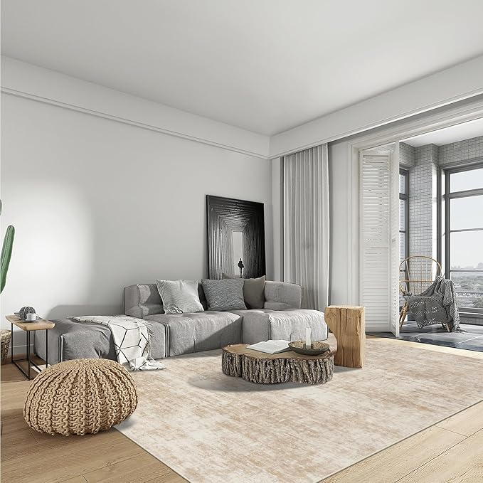 4x6 Area Rugs Washable Rug: Modern Abstract Living Room Rug Soft Anti-Skid Thin Carpet Indoor Floor Non-Shedding Carpets for Bedroom Dining Room Farmhouse Nursery Home Office - Beige