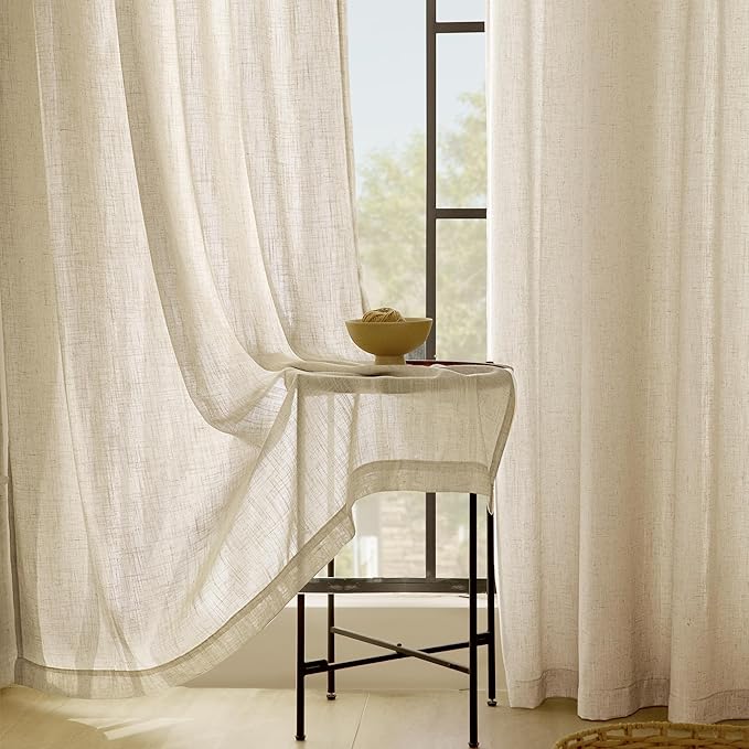 Greyish Beige Linen Curtain 90 inch Length 2 Panels Set Back Tab Light Filtering Living Room Curtain Drapes Home Office Modern Minimalist Decor Farmhouse Boho Neutral Semi Sheer Curtain 90 inch Long