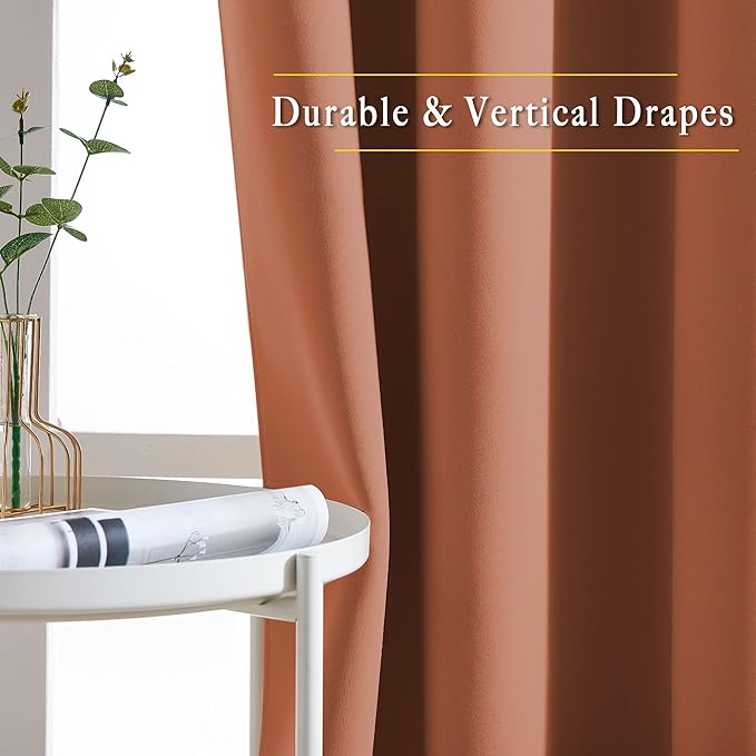 NICETOWN Doorway Curtains for Girls Room 80 inches Long, Grommet Privacy Light & Sound Reducing Room Darkening Window Treatments for Living Room, 2 Panels, Burnt Orange, W46 x L80