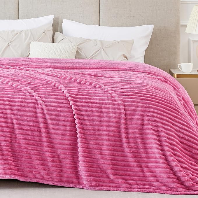 BEDELITE Fleece Blanket Queen Size – 3D Ribbed Jacquard Soft and Warm Decorative Fuzzy Blankets – Cozy, Fluffy, Plush Lightweight Throw Blankets for Couch, Bed, Sofa(Hot Pink, 90x90 inches)