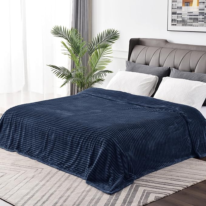 BEDELITE Fleece Throw Blanket for Couch – 3D Ribbed Jacquard Soft and Warm Decorative Fuzzy Blanket – Cozy, Fluffy, Plush Lightweight Navy Throw Blankets for Bed, Sofa, 84x90 inches