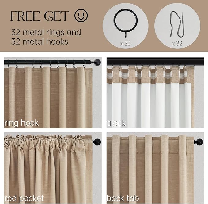 Topfinel Blackout Linen Blend Curtains 84 inch Long 2 Panels,Back Tab with Hooks,Light Blocking Thermal Insulated Draperies Modern Farmhouse Textured Curtains for Living Room Dining Room,Tan Camel