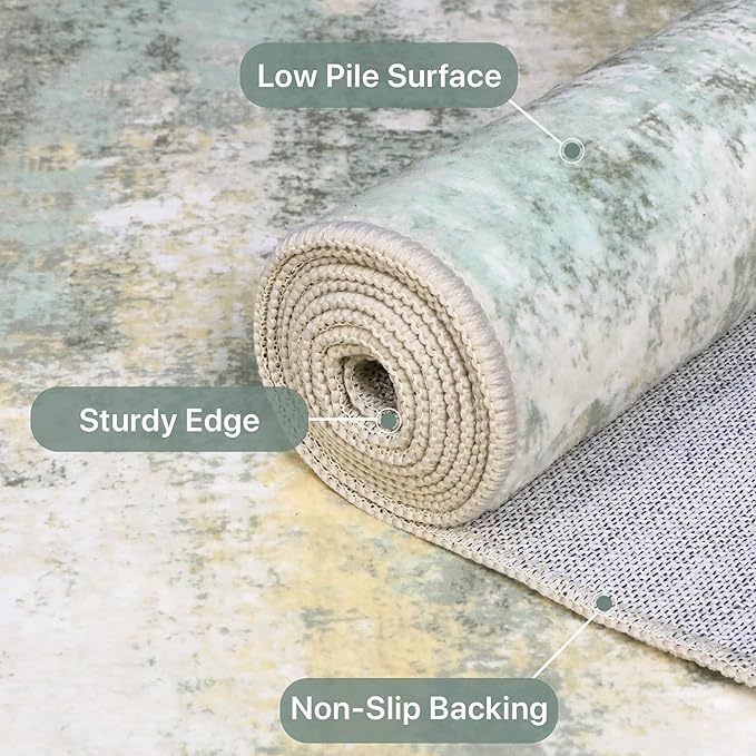 BEIMO Area Rugs 10x12 for Living Room Bedroom, Modern Abstract Machine Washable Rug, Large Soft Low Pile Floor Carpet with Non Slip Backing for Dining Room, Light Green