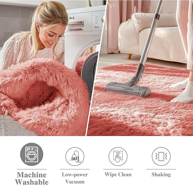 OLANLY Rust Red Round Rugs for Bedroom - Machine Washable, 7 ft Circle Area Rugs for Living Room, Soft and Fluffy Shaggy Carpet for Teen Girl and Boys, Nursery Rooms, Dorms, Home Decor Aesthetic