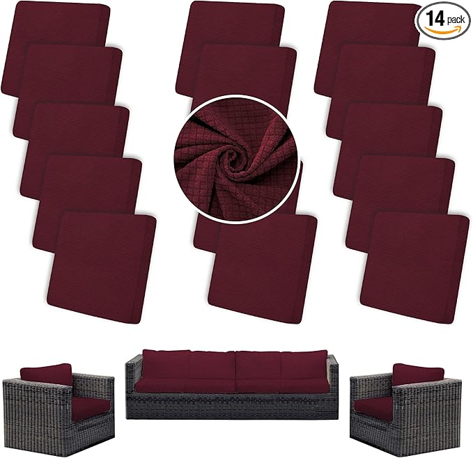 Outdoor Cushion Covers Set,14PCS Patio Furniture Couch Seat Slipcovers, Replacement for Sofa Sectional Chair(Cover，Only)