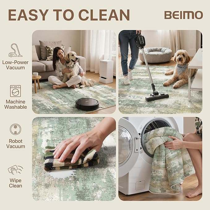 BEIMO Reversible 2x3 Rugs for Entryway Kitchen Bathroom, Modern Abstract Dual-Sided Area Rug, Machine Washable Soft Low Pile Indoor Mats, Includes Non-Slip Rug Pad, Green & Grey