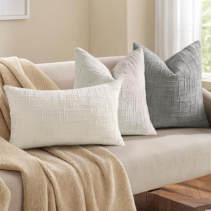 decorUhome Light Grey Chenille Euro Sham Throw Pillow Covers 26x26 Set of 2 Textured Soft Cozy Slubby Couch Pillow Covers Modern Farmhouse Boho Decorative Pillow Cases for Bed Sofa Living Room