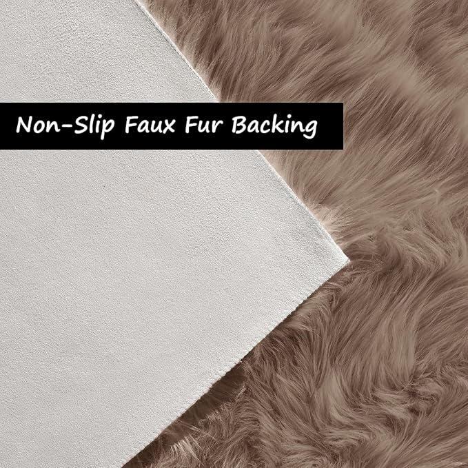 Goolela Faux Sheepskin Fur Rug Light Brown Beige Fluffy Rug 4x6 Carpet for Bedroom Fuzzy Furry Soft Rugs PlayRoom Shaggy Plush Washable Sheepskin