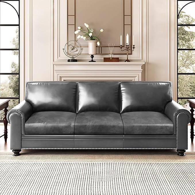 Leather Look Couch Cushion Covers Sofa Seat Slipcovers Sets Couches Furniture Protector for Sectional Armchair Loveseat Pets Kids Stretch Spandex Fabric (3 Cushion Sofa, Light Grey)