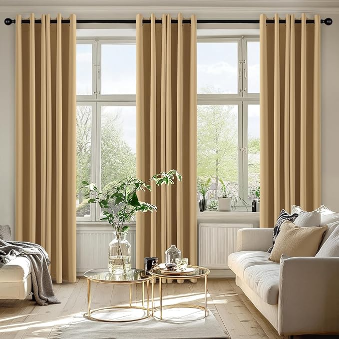 MIULEE Gold Blackout Curtains for Bedroom Living Room 72 Inches Long 2 Panels, Thermal Insulated Room Darkening Drapes Solid Grommet Noise Reduction Light Blocking Window Treatments 40x72 Inch
