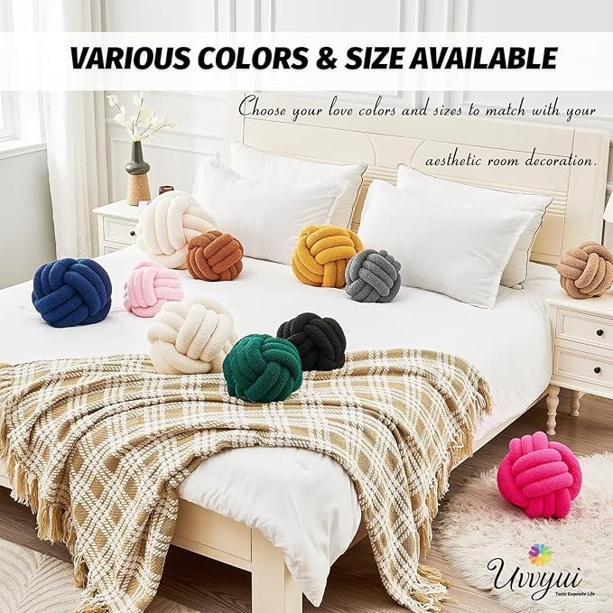 Uvvyui Knot Pillow Ball, Soft Home Decorative Pillows, Round Throw Pillow, Handmade Knotted Plush Pillow, Round Boucle Pillow Cushion (8.6 Inches Black)