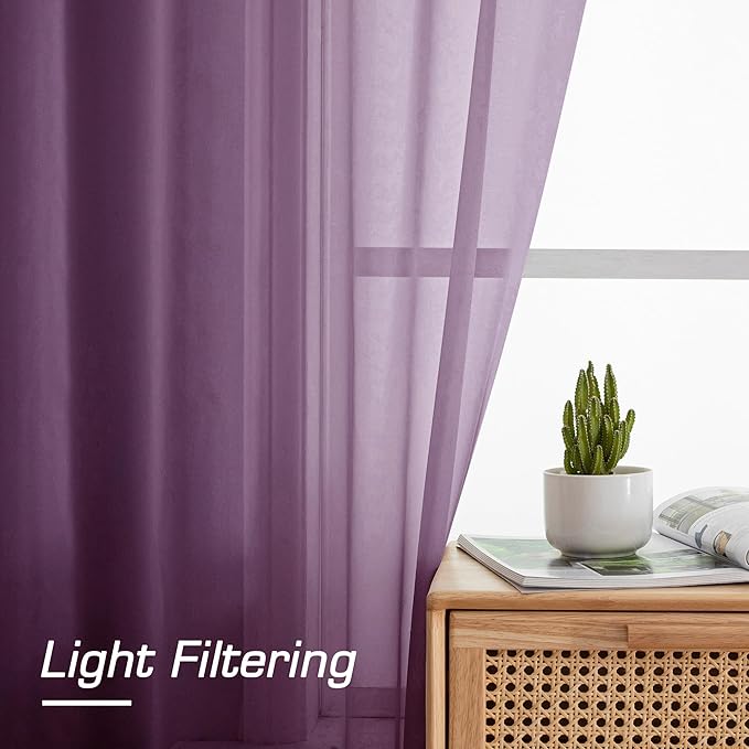 OWENIE Plum Sheer Curtains, Sheer Curtains 78 Inches Long 2 Panels Set, Rod Pocket Voile Fimly Sheer Drapes for Living Room Bedroom, 2pcs, Plum, Each 42" W x 78" L