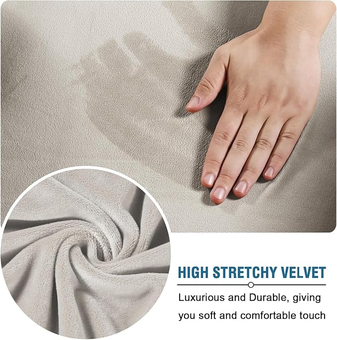 H.VERSAILTEX High Stretch Sofa Slipcover 4 Piece Cover Velvet Furniture Protector Form Fit Thick Velvet Extra Large Sofa Cover for 3 Cushion Couch Width Up to 97 Inch (Large Sofa, Oatmeal)