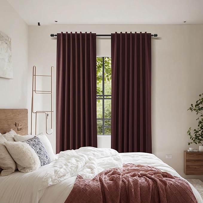 Guken 100% Blackout Curtains 96 Inch Length 2 Panels Set for Living Room Bedroom Back Tab Thermal Insulated Black Out Linen Drapes Room Darkening Reddish Brown,52x96