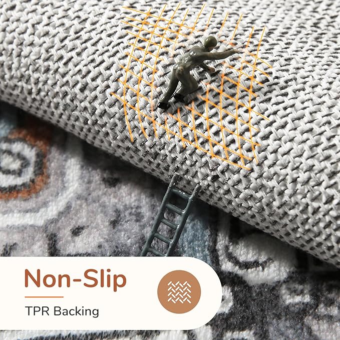 OPPODREAM Soft Area Rugs 3x5, Washable Rugs with Non Slip Backing, Low-Pile Throw 3x5 Carpet, Faux Cashmere 3 x 5 Carpet, Grey & Teal & Yellow