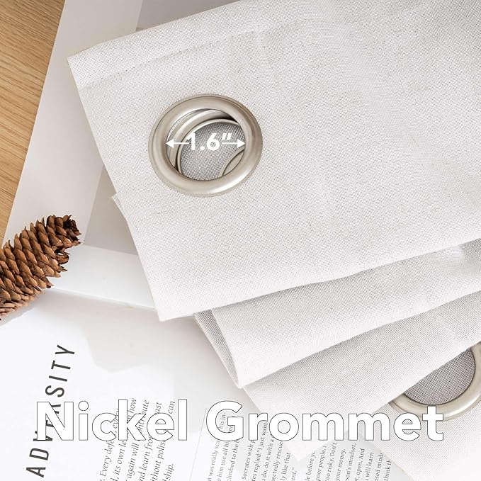 H.VERSAILTEX Elegant Natural Linen Semi Sheer Blended Energy Efficient Light Filtering Linen Textured Curtains/Nickel Grommet Window Treatments Panels/Drapes (Set of 2, Heathered White, 52" x 45")