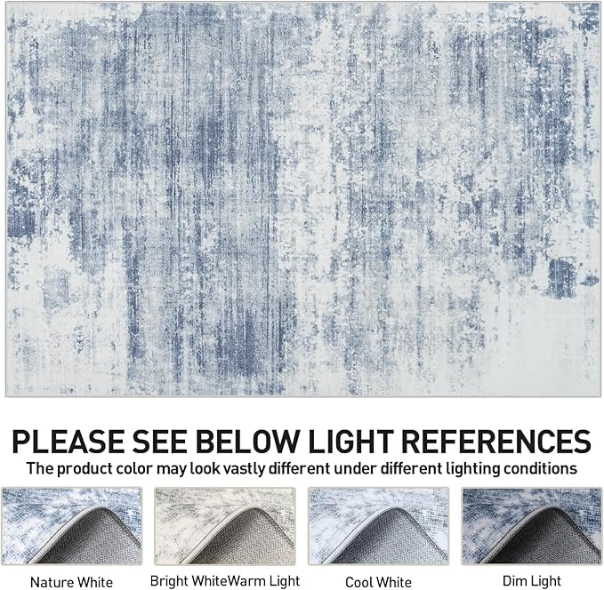 5x7 Area Rugs Washable Rug: Modern Abstract Living Room Rug Soft Anti-Skid Thin Carpet Indoor Floor Non-Shedding Carpets for Bedroom Dining Room Farmhouse Nursery Home Office - Blue White