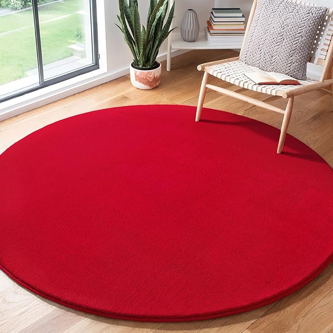 Amearea Red Round Area Rugs 4ft Washable Circle Rugs for Bedroom Living Room, Fluffy Indoor Thickened Memory Foam Rug, Non Slip Minimalist Circular Carpet for Kids Boys Girls Dorm Nursery Room Decor