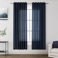 Nanspring Navy Blue Semi Sheer Curtains 72 Inches Long 2 Panels Set for Bedroom Back Tab Rod Pocket Light Filtering Drapes Cotton Linen Textured Indigo Blue Farmhouse Living Room Curtain 52X72